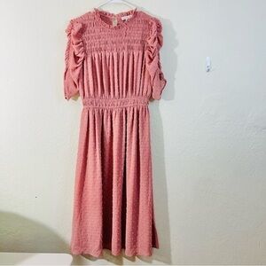 Moon River Blush Textured Chiffon Fill Midi Dress Women Size Small